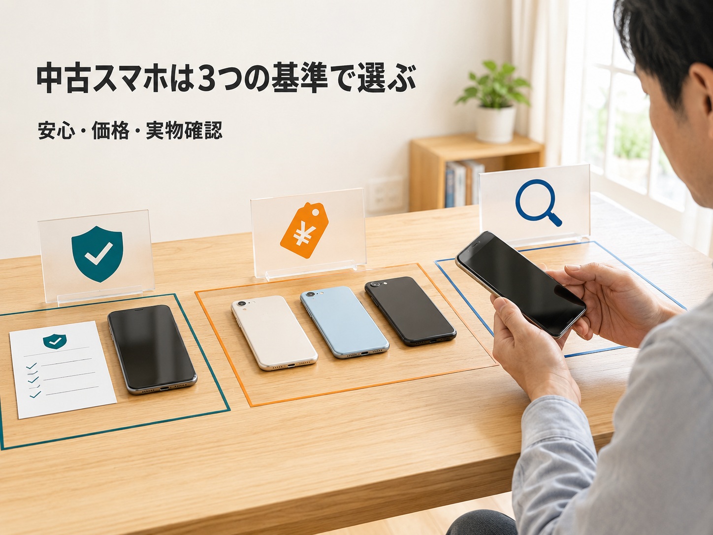 中古スマホを安心・価格・実物確認の3基準で選ぶ